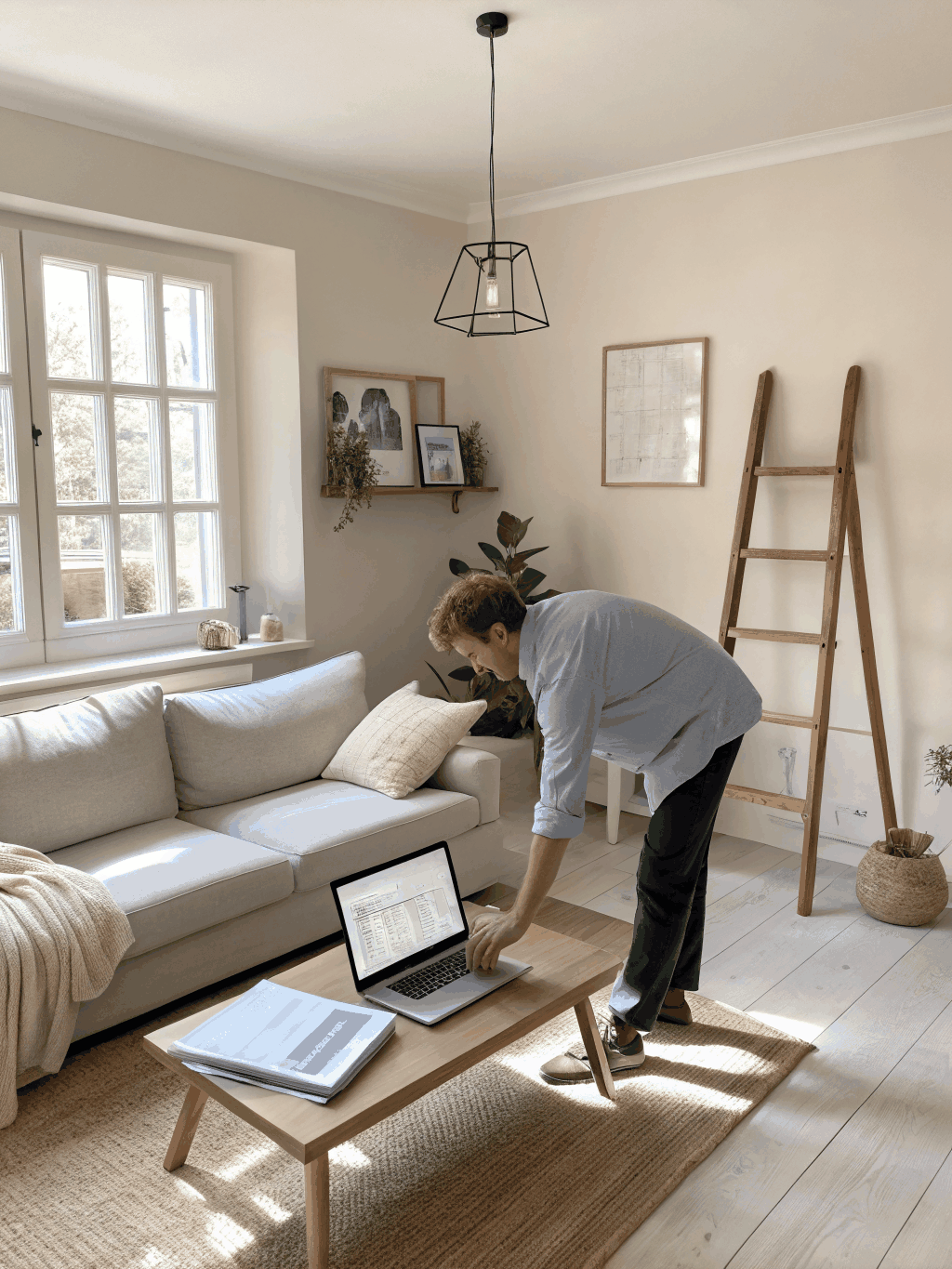 Professional team installing luxury furniture in a living room